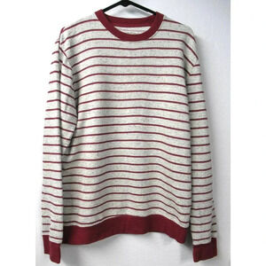Carbon Mens Pullover Sweater Long Sleeve Cream Heather w/Brick Red Stripes Sz XL